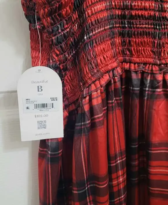 Arula size 2X red Plaid dress with black velvet shoulder ties‎ NWT - Picture 4 of 8